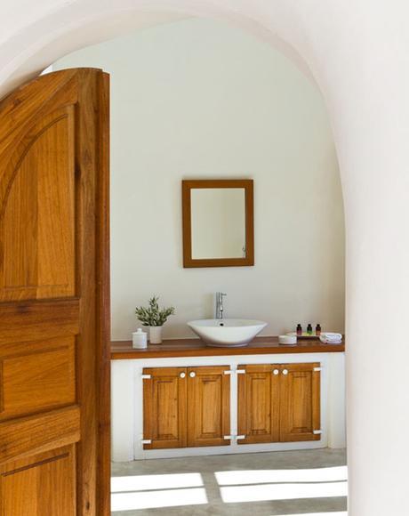 white and natural wood mediterranean style bathroom