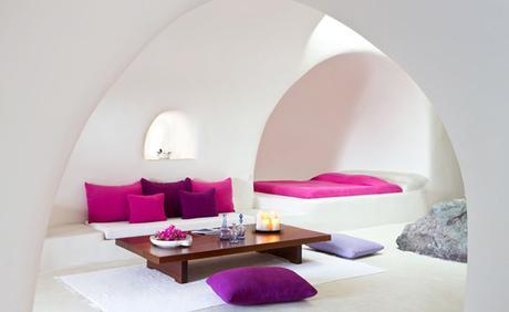 mediterranean style interiors in white and fuchsia