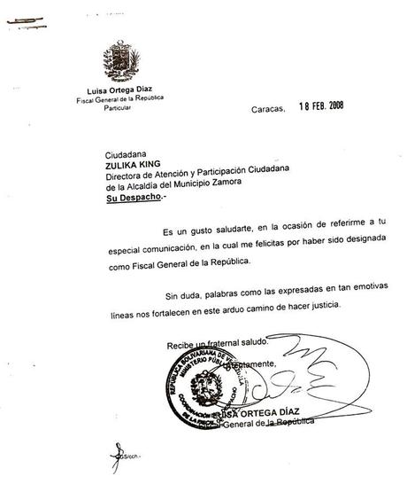 Luisa Ortega Díaz, en base a la Carta que me enviaste