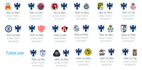 Calendario de Rayados para el apertura 2017 del futbol mexicano
