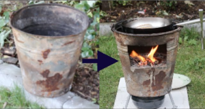 La mejor cocina a leña para hacer las mas ricas comidas al aire libre ¡Solo con un balde viejo!