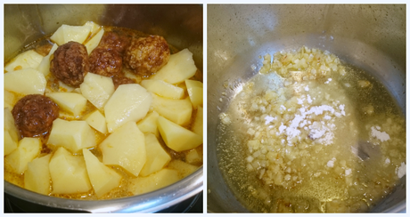 Estofado de albóndigas con patatas (paso a paso).