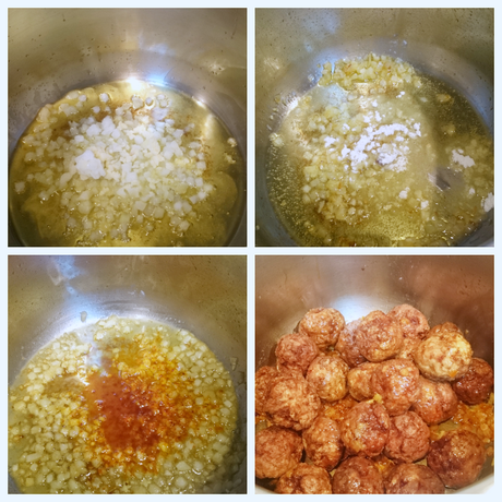 Estofado de albóndigas con patatas (paso a paso).