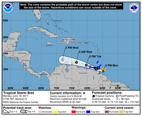 ATENTOS: Se ha formado la Tormenta Tropical BRET. En alerta Trinidad, Venezuela y Sur de Islas Barlovento!