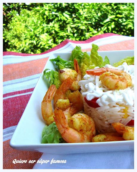 Ensalada de arroz con langostinos