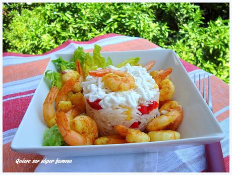 Ensalada de arroz con langostinos