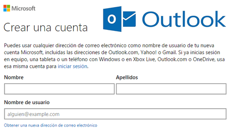 Crear cuenta Hotmail