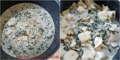 Ravioles gratinados con salsa de queso azul de cabra Ravioles gratinados con salsa de queso azul de cabra