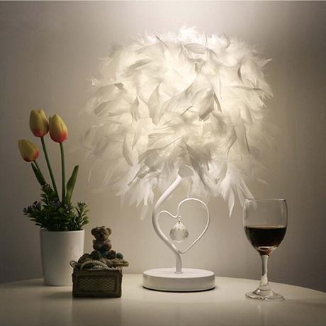OULII Lámpara de mesa con el enchufe de la UE lectura cabecera sala sala de estar corazón forma pluma cristal, regalo de Navidad