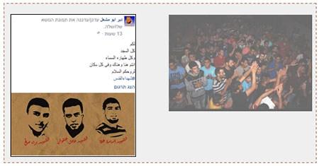 A la derecha: Una procesion de alegría en Deir Abu Mashal hacia las casas de los tres terroristas que realizaron el atentado en Jerusalén. A la izquierda: La págin facebook de Deir Abu Mashal que glorifica la memoria de los tres (página facebook de Deir Abu Mashal, 18 de junio de 2017)