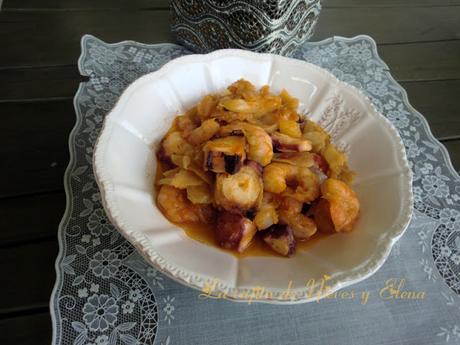 Repollo con pulpo y langostinos