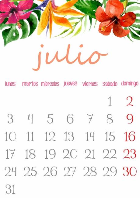 Imprimible: Calendario Julio 2017