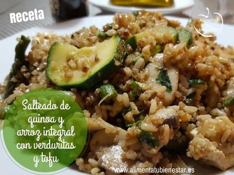 Salteado de quinoa y arroz integral con verduritas y tofu