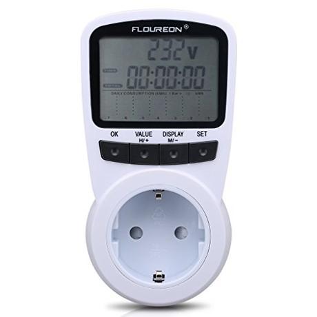 Floureon TS1500 - Medidor de potencia, Monitor de energía con función de protección de sobrecarga, Blanco