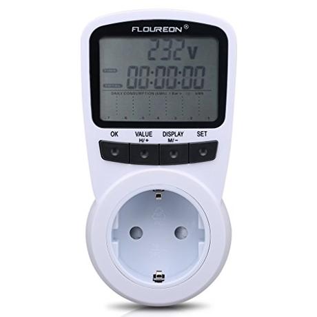 Floureon TS1500 - Medidor de potencia, Monitor de energía con función de protección de sobrecarga, Blanco