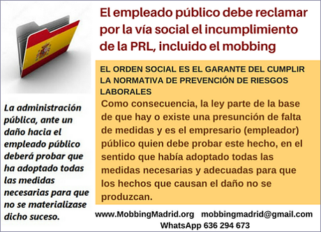 MobbingMadrid El empleado público debe reclamar por la vía social el incumplimiento de PRL, incluido el mobbing 