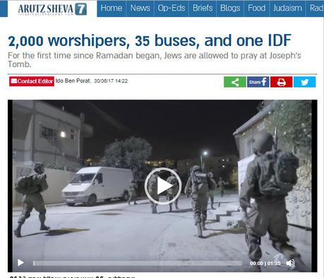 El apartheid palestino: 2000 fieles judíos oran de noche y con protección militar en la Tumba de José.