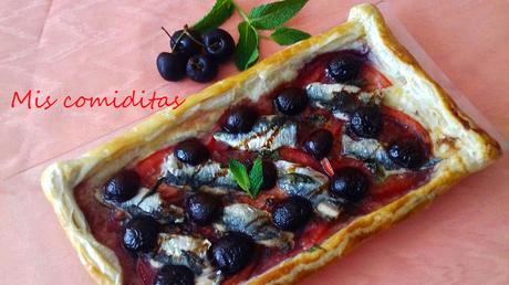 HOJALDRE DE SARDINAS Y CEREZAS CON HIERBABUENA