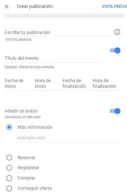 Como crear un evento en Google my Business