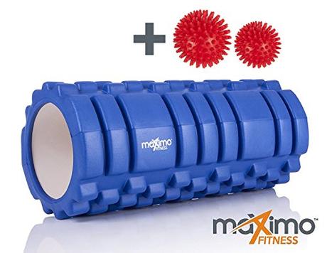 RODILLO DE ESPUMA DE MAXIMO FITNESS - Foam Roller - Trigger Point - Liberación miofascial - Cámara de Aire EXTRA SÓLIDA - Perfecto para el gimnasio o ejercicios en casa - INSTRUCCIONES EN ESPAÑOL - 14cm x 33cm - BOLAS DE MASAJE GRATIS