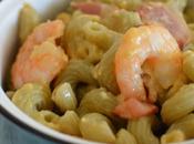 Pasta puerro carbonara langostinos