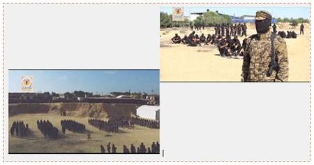 Un activista del brazo militar de la Yihada Islámica habla por altavoz sobre el trasfondo del centro de entrenamientos (sitio de los escuadrones Jerusalén, 24 de junio de 2017). A la izquierda: Los acivistas que se ven en la fotografía son según parecería gente del nuevo escuadrón (sitio de los escuadrones Jerusaén, 24 de junio de 2017)