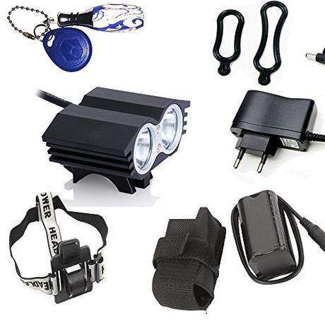 LED Luz Blanco Camping,Linterna LáMPARA para bicicletas bici CREE XM-L U2 - Luz LED frontal para manillar de bicicleta (2 focos, 5000 Lumens, 4 modos) con Llavero Linterna