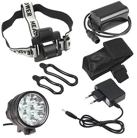 Theoutlettablet® Luz delantera - Foco frontal para Bici 11.000 lúmenes Linterna LÁMPARA TORCH frontal 7x CREE XML T6 Plus LED de bicicleta /bici lámpara Luz LED frontal para manillar de bicicletas (7 leds, 11.000 Lumens) con batería arnes cabeza y cargador COLOR NEGRO