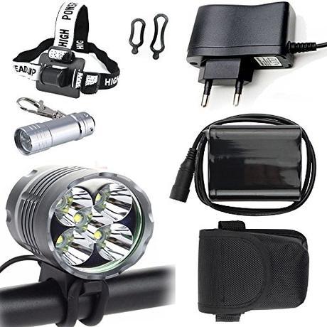 LED Luz Linterna LáMPARA TORCH frontal Cabeza 5x CREE XM-L T6 /CREE 5X 6000 lúmenes LED de bicicleta /bici lámpara Luz LED frontal para manillar de bicicleta bicicletas (5 focos, 3 modos) con 6x16850 batería y cargador& Llavero Linterna Torch & Llavero Linterna torch