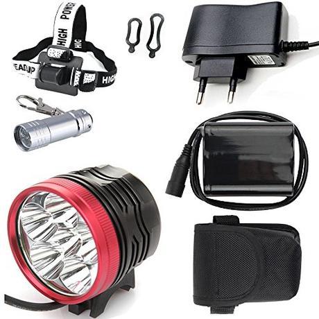 LED Linterna LáMPARA TORCH frontal Cabeza 6x CREE XM-L T6 /CREE 6X 7200 lúmenes LED de bicicleta /bici lámpara Luz LED frontal para manillar de bicicleta bicicletas (6 focos, 3 modos) con 6x16850 batería y cargador & Llavero Linterna