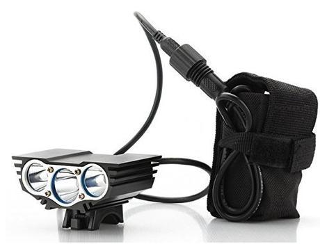 Theoutlettablet® Luz delantera - Foco frontal para Bici 6000 lúmenes Linterna LÁMPARA TORCH frontal 3x CREE XM-L U2 LED de bicicleta /bici lámpara Luz LED frontal para manillar de bicicletas (3 focos, 6000 Lumens) con batería y cargador COLOR NEGRO