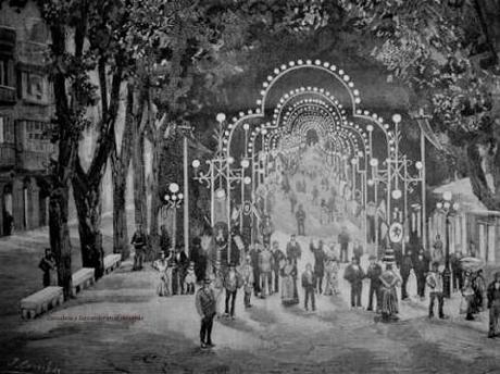 1882: iluminación en la Segunda Alameda para las Ferias de Santiago.