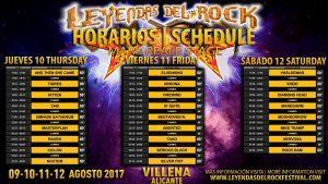 HORARIOS LEYENDAS DEL ROCK 2017