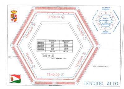 Plano  plaza de toros de Almadén con numeración de asientos