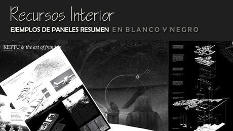 6 Ejemplos de panel o lámina resumen. Especial en blanco y negro.