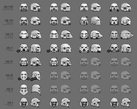 Galería de yelmos Astartes (Del Mk I al Mk VIII)