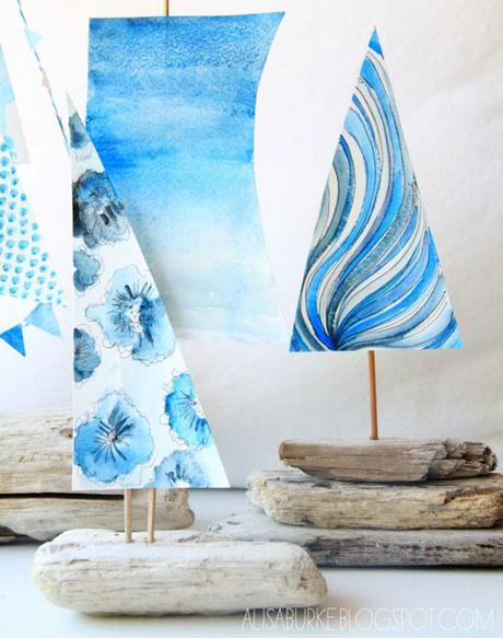 Diy barco con madera a la deriva y acuarela