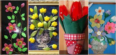Cuadros y flores decorativos reciclando cucharas y tenedores de plástico