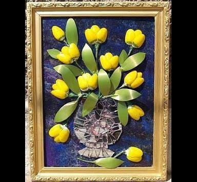 Cuadros y flores decorativos reciclando cucharas y tenedores de plástico