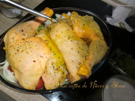 Pollo campero asado con cherries, hierbabuena y biryani