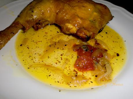 Pollo campero asado con cherries, hierbabuena y biryani