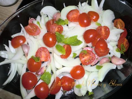 Pollo campero asado con cherries, hierbabuena y biryani