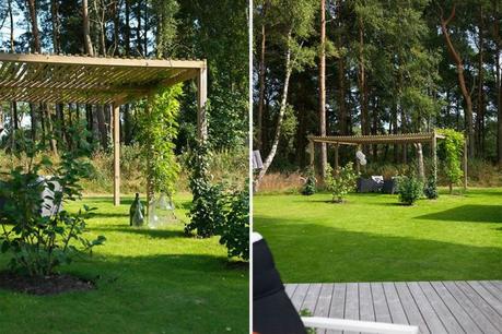 terraza de madera pergola negro exteriores estilo sueco estilo nórdico diseño exteriores decoración exteriores casas negras casa verano suecia bbq 