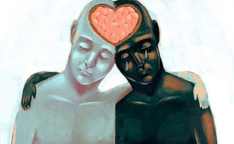 Dos personas unidas por la cabeza simbolizando la empatía