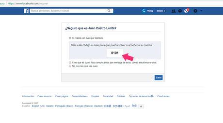 Configura tu cuenta de Facebook para que tus contactos de confianza te envíen un código de recuperación de tu Cuenta