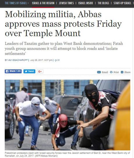 El “socio para la paz” Abbas movilizó a la organización terrorista Tamzin en las protestas del Monte del Templo.