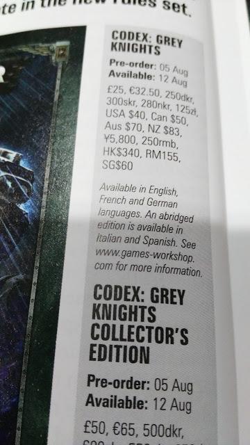 Precios y numero de paginas de los codex MEC y Caballeros Grises españoles