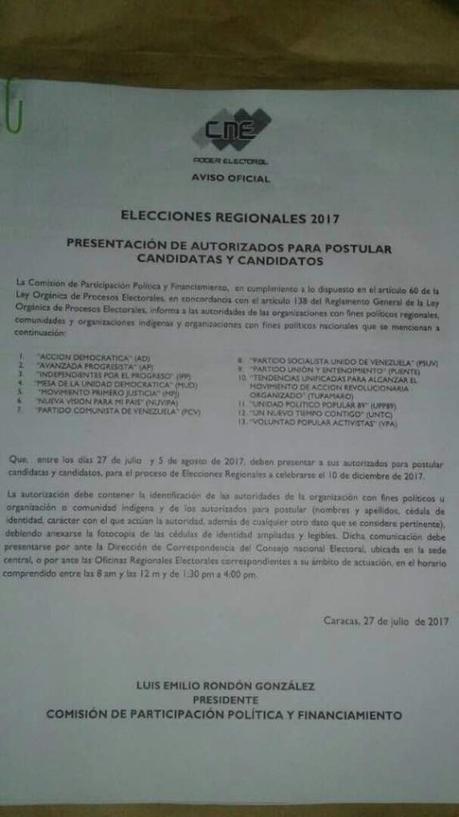 CNE: Trece partidos podrán postular candidatos a elecciones regionales del 10-D