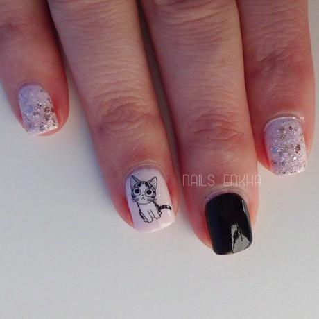 Nail Art Grey Cat