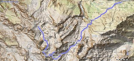 Mapa de la ruta a la Torre Bermeja, Coello, Tiro del Oso y Pico Boada